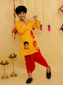 LITTLE GINNIE - Mustard Cotton Regular Kurta With Dhoti