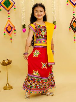 LITTLE GINNIE - Multi-Color Cotton Regular Choli With Lehenga & Dupatta