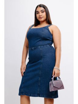 FREAKINS - Curve Indigo Denim Vintage Midi Dress