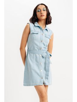 FREAKINS - Light Blue Belted Mini Dress With Belt (Set of 2)