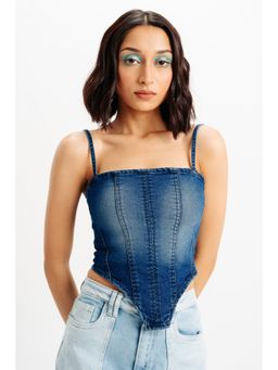 FREAKINS - Side Cut Indigo Denim Crop Top