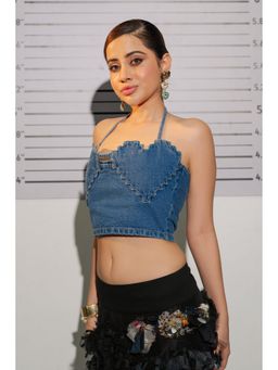 FREAKINS - Graphic Hearted Denim Crop Top