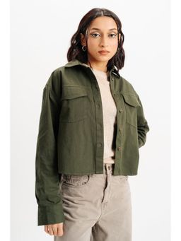 FREAKINS - Green Twill Solid Shirt Jacket