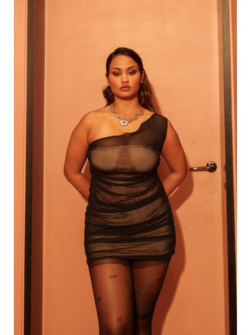 naked mini dress Grommet Detail Halter Neck Shape Knit Minidress (Women)