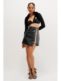 FREAKINS - Black Slit A-Line Mini Skirt