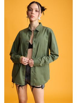 FREAKINS - Easy Twill Green Women's Regular Fit Shirt