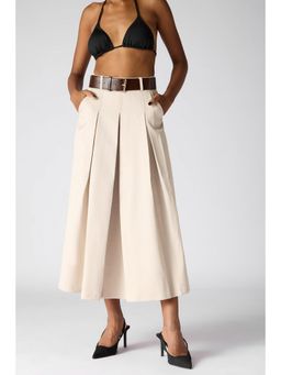 FREAKINS - The 9 To 5 Essential Pleated Midi Skirt- Beige