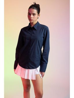 FREAKINS - Navy Blue Cotton Slim Fit Shirt