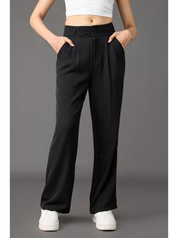 FREAKINS - Classic Pleated Wide Leg Korean Pants - Black