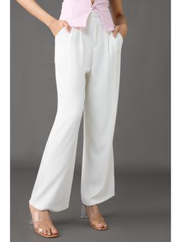 FREAKINS - Classic Pleated Wide Leg Korean Pants - White