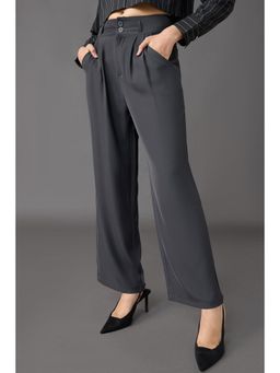 FREAKINS - Classic Pleated Wide Leg Korean Pants - Grey