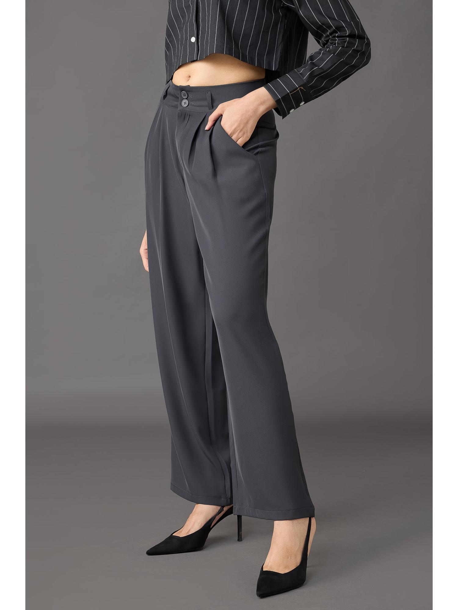 Buy FREAKINS Classic Pleated Wide Leg Korean Pants - Grey Online