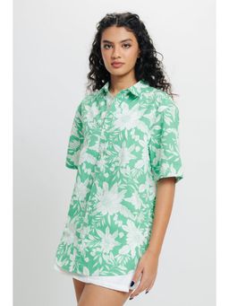 FREAKINS - Green Printed Viscose Shirt