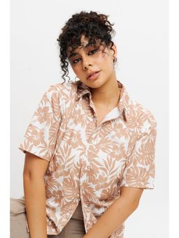 FREAKINS - Beige Tropical Print Shirt