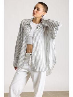 FREAKINS - Women's Relaxed Fit Viscose Shirt - Navy Blue Stripes