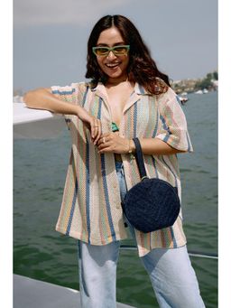 FREAKINS - Textured Crochet Women's Shirt- Multicolor Bands