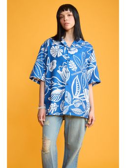 FREAKINS - Blue Flower Print Women's Resort Shirt
