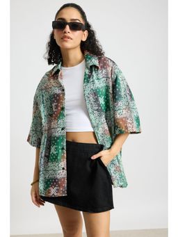 FREAKINS - Green Multi Print Women's Resort Shirt