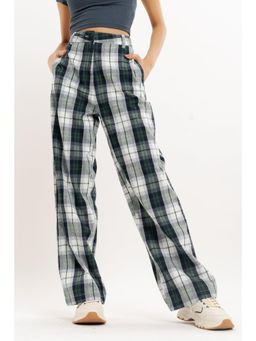 FREAKINS - Green And White Checkered Straight Fit Pant