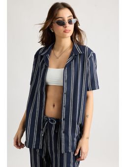 FREAKINS - Matty Oversized Women's Shirt - Navy/White Stripe