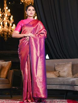 Beatitude - Purple Kanjivaram Silk Saree with Unstitched Blouse