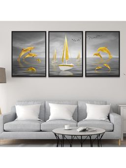Dekorstation - Painting For Wall Decoration Creative Gold Sailboat Dolphin Art Print Paintings
