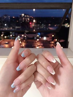 Pipa Bella by Nykaa Fashion - Blue and White Coffin French Stick On Nails