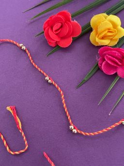 Digital Dress Room - Traditional Simple Rakhi Golden Beads & Pooja Mauli Thread Rakhi