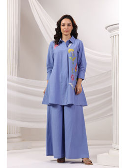 Autumnlane - Blue Colba Iris Cotton Embroidery Co-Ord (Set of 2)