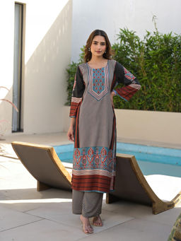 Autumnlane - Black Hardik Ajra Cotton Printed Kurta with Palazzo (Set of 2)