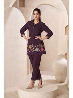 Autumnlane - Burgundy Jaideep Tiffany Embroidery Co-Ord (Set of 2)