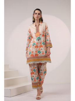 Autumnlane - Cream Kara Caramel Linen Printed Co-Ord (Set of 2)