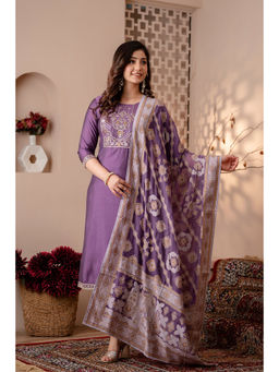 Stylum - Purple Embroidered Kurta with Salwar and Dupatta (Set of 3)