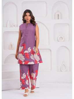 Autumnlane - Purple Maurya Dandelion Floral Printed Cotton Co-Ord (Set of 2)