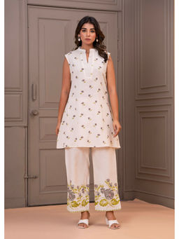 Autumnlane - White and Grey Maurya Cotton Printed Co-Ord (Set of 2)