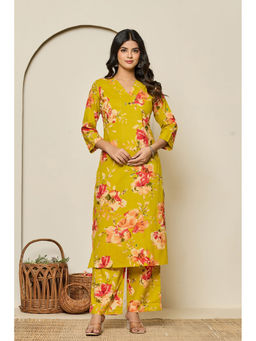 Autumnlane - Yellow Mika Slim Cotton Floral Printed Co-Ord (Set of 2)