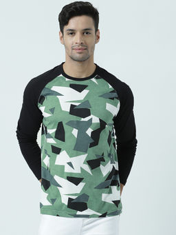 Huetrap - Mens Knitted Regular Fit Round Neck Full Sleeve Printed Tee- Multi