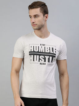 Huetrap - Mens Knitted Regular Fit Round Neck Short Sleeve Graphic Tee- White