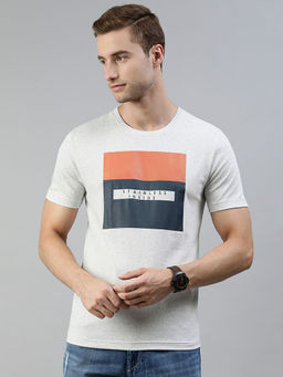 Huetrap - Mens Knitted Regular Fit Round Neck Short Sleeve Graphic Tee- White
