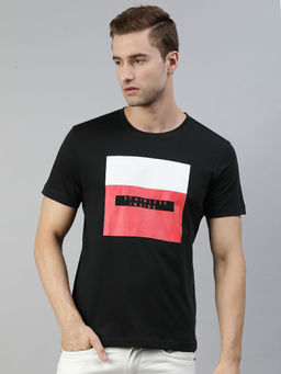 Huetrap - Mens Knitted Regular Fit Round Neck Short Sleeve Graphic Tee- Black