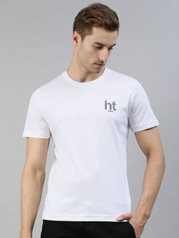 Huetrap - Mens Knitted Regular Fit Round Neck Short Sleeve Graphic Tee- White