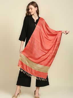 Dupatta Bazaar - Womens Two Tone Coral Cotton Silk Stole / Dupatta