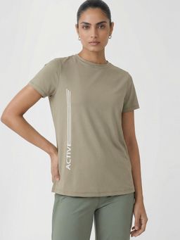 Enamor - Short Sleeve Crew Neck Workout Olive T-Shirt