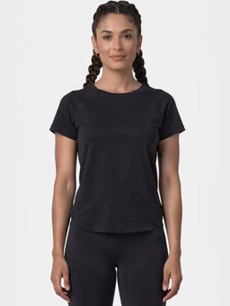 Enamor - Cut N Sew Relaxed Fit High-Low Hemline Black T-Shirt