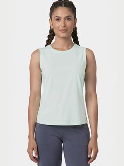 Enamor - Slim Fit Sleeveless Round Neck Green Tank Top