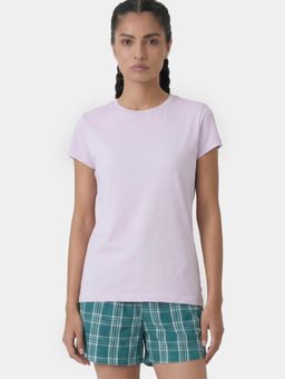 Enamor - Short Sleeve Crew Neck Breathable Stretch Cotton Lavender T-Shirt