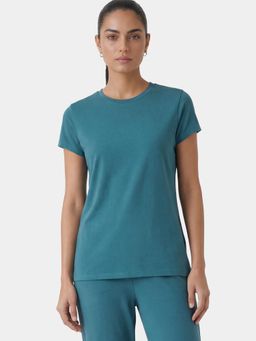 Enamor - Short Sleeve Crew Neck Breathable Stretch Cotton Teal T-Shirt