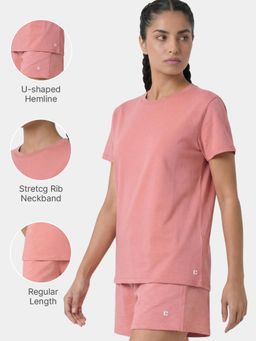 Enamor - Crew Neck Cotton Peach T-Shirt