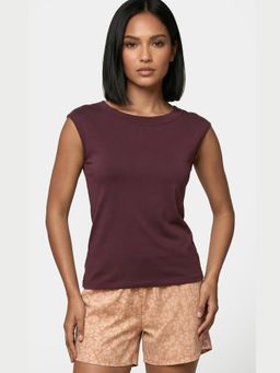 Enamor - Round Neck Body Hugging Brown T-Shirt