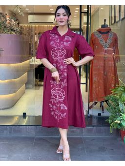 Gahan - Women Burgundy Fit and Flare Dress